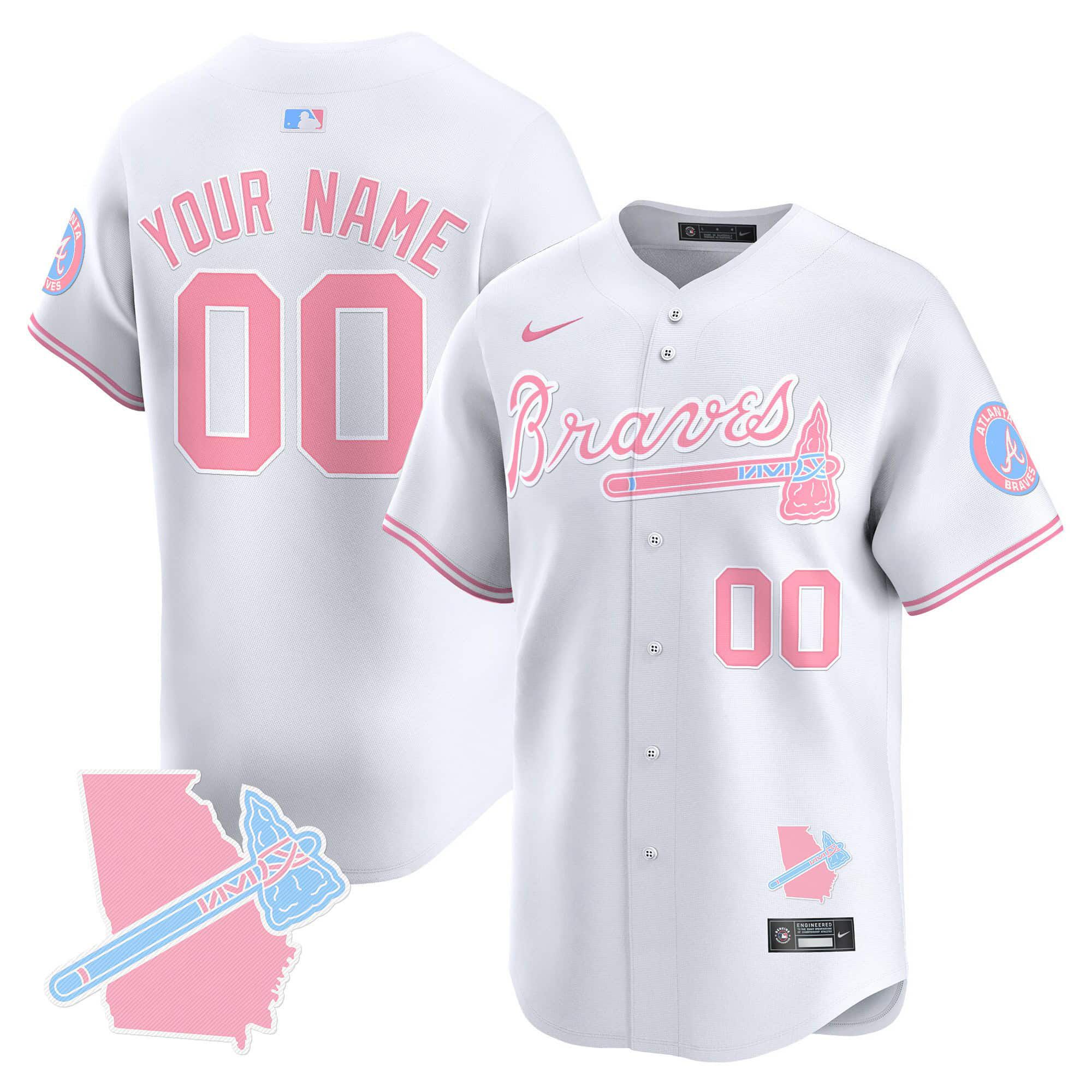 Men Atlanta Braves White 2024 Nike Bubblegum Pink Vapor Premier Limited Custom MLB Jersey